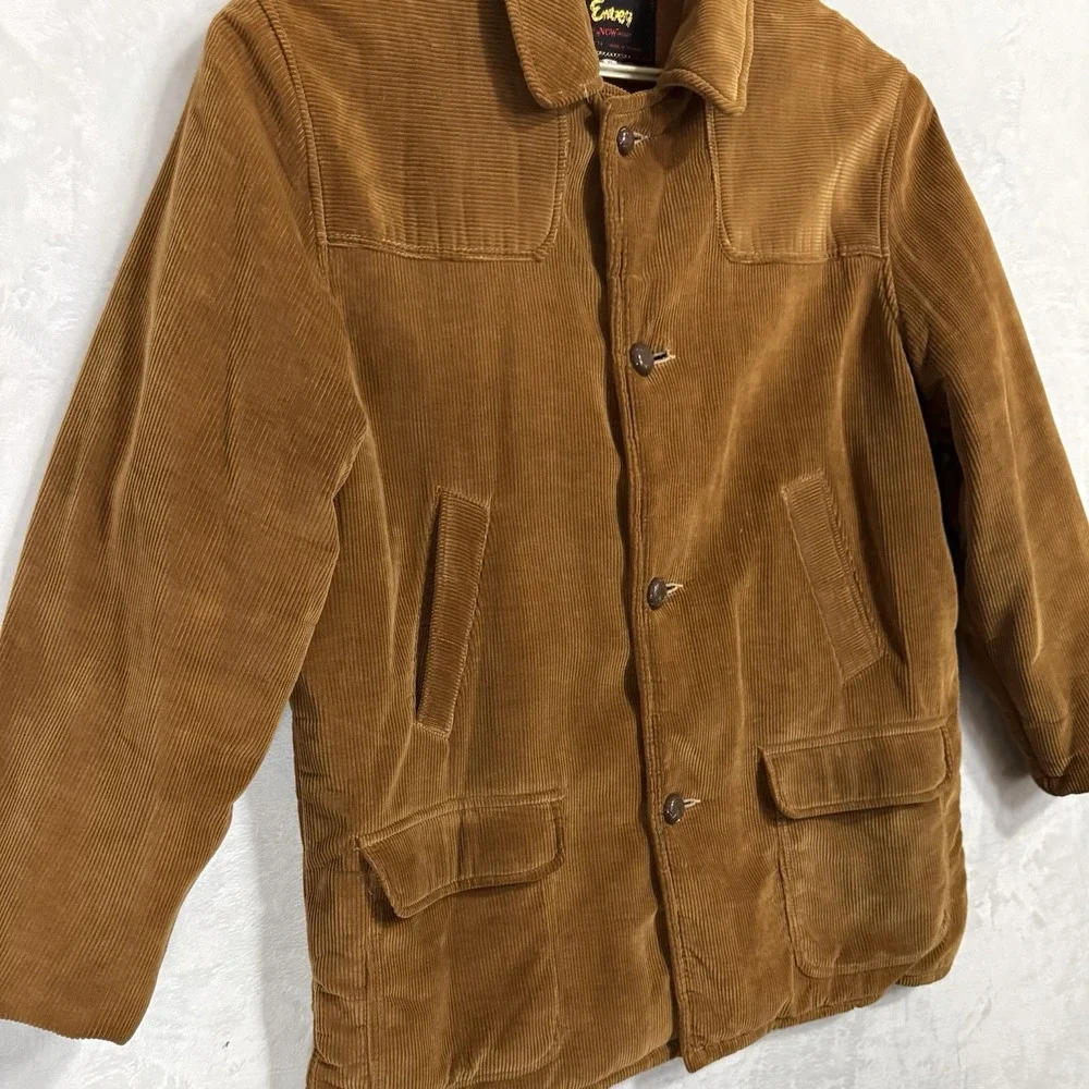 Vintage 70s Brown Corduroy Field Coat‎ XL Puff Quilted Lined Barn Utility Jacket